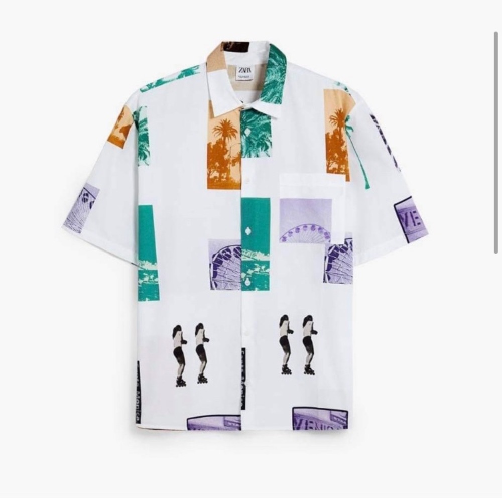 Zara Men’s Photographs California Print Palms Shirt Button Up Shirt Size XL